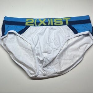 2xist Men's White Briefs with Blue and Yellow Waistband